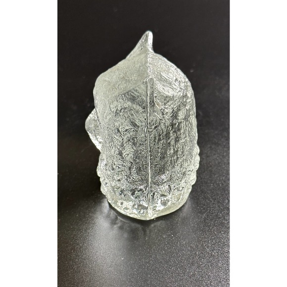 Vintage Pukeberg Sweden Textured Art Glass Owl Crystal Paperweight Figurine - Picture 4 of 13